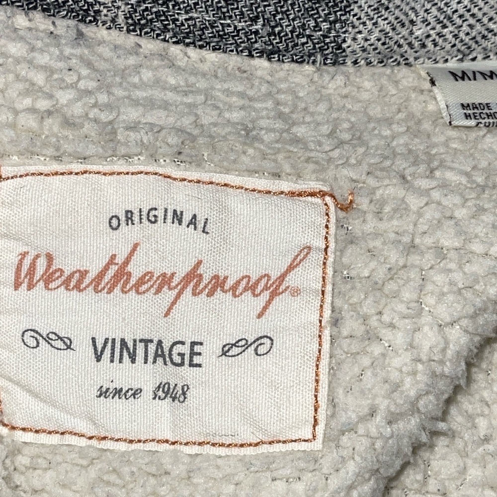 Original Weatherproof Vintage Shacket M Gray White Plaid Button Up Sherpa Lined - Picture 10 of 13